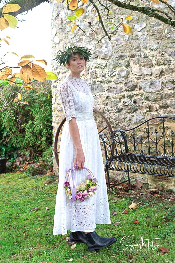 Antique Edwardian wedding dress - original lace and cotton lawn, winter  white with a hint of ivory. UK size 8-10 (US 6-8, EU 36-38)
