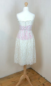 back view of a 1960's wedding dress ivory and pink original vintage 