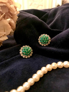 pretty emerald and diamond style fake gem earrings from the fifties - original vintage